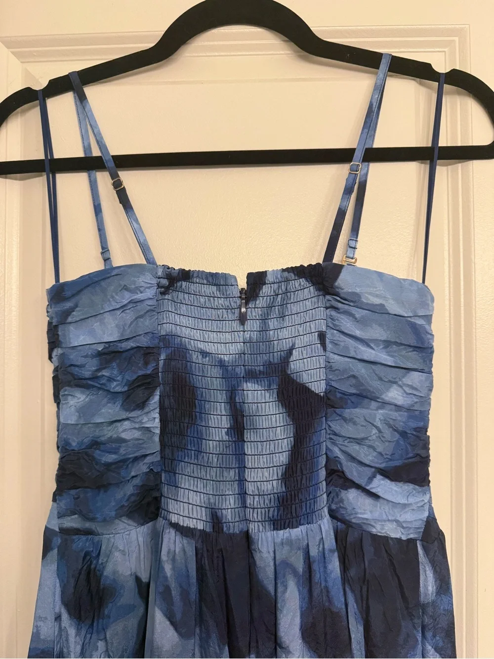 Abercrombie & Fitch Blue Watercolor Strapless Ring-Detail Maxi